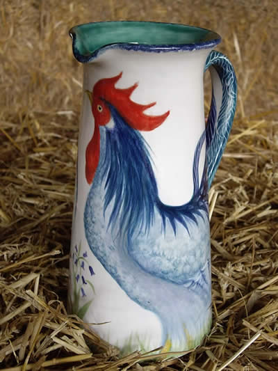 hand painted cockerel jugs