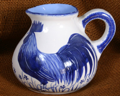 blue and white cockerel design large jug