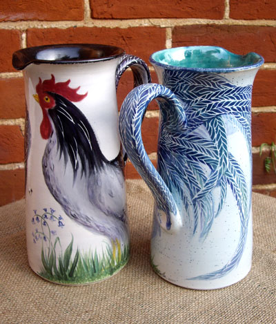 hand painted cockerel jugs