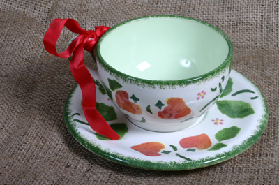 strawberry design tea cup and saucer