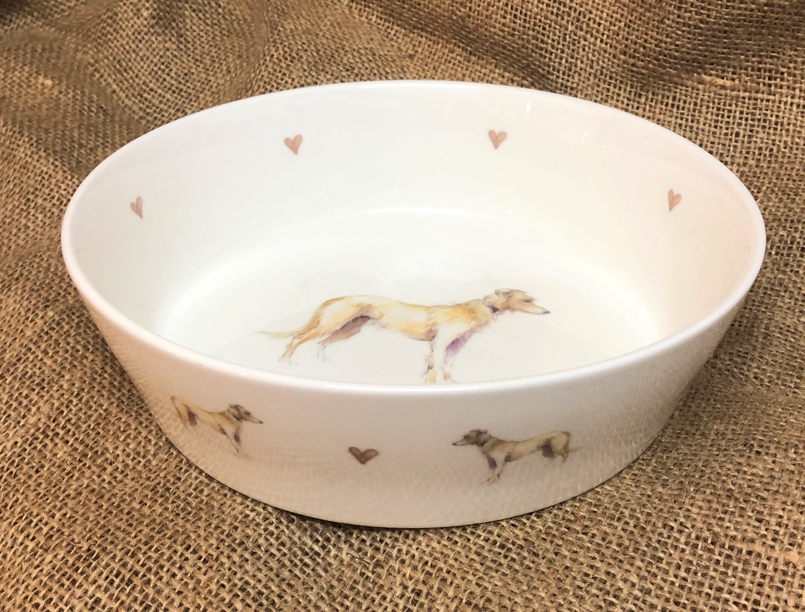 Tan Lurcher Bone China Dog Bowl - Gabriella Shaw Ceramics