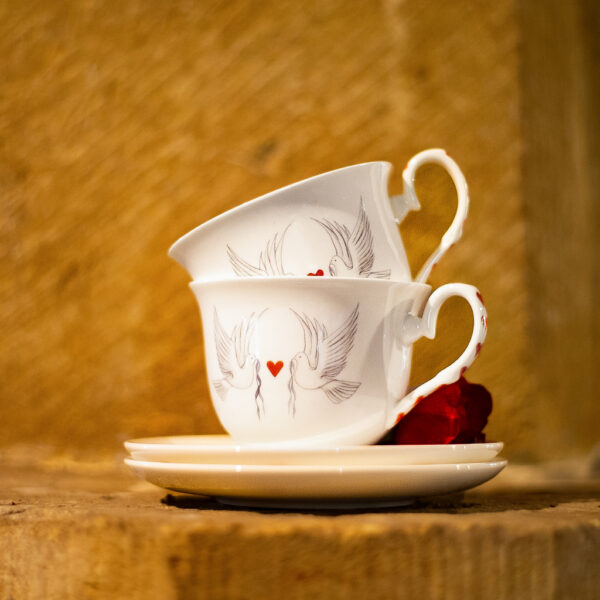 dove and heart tea cup