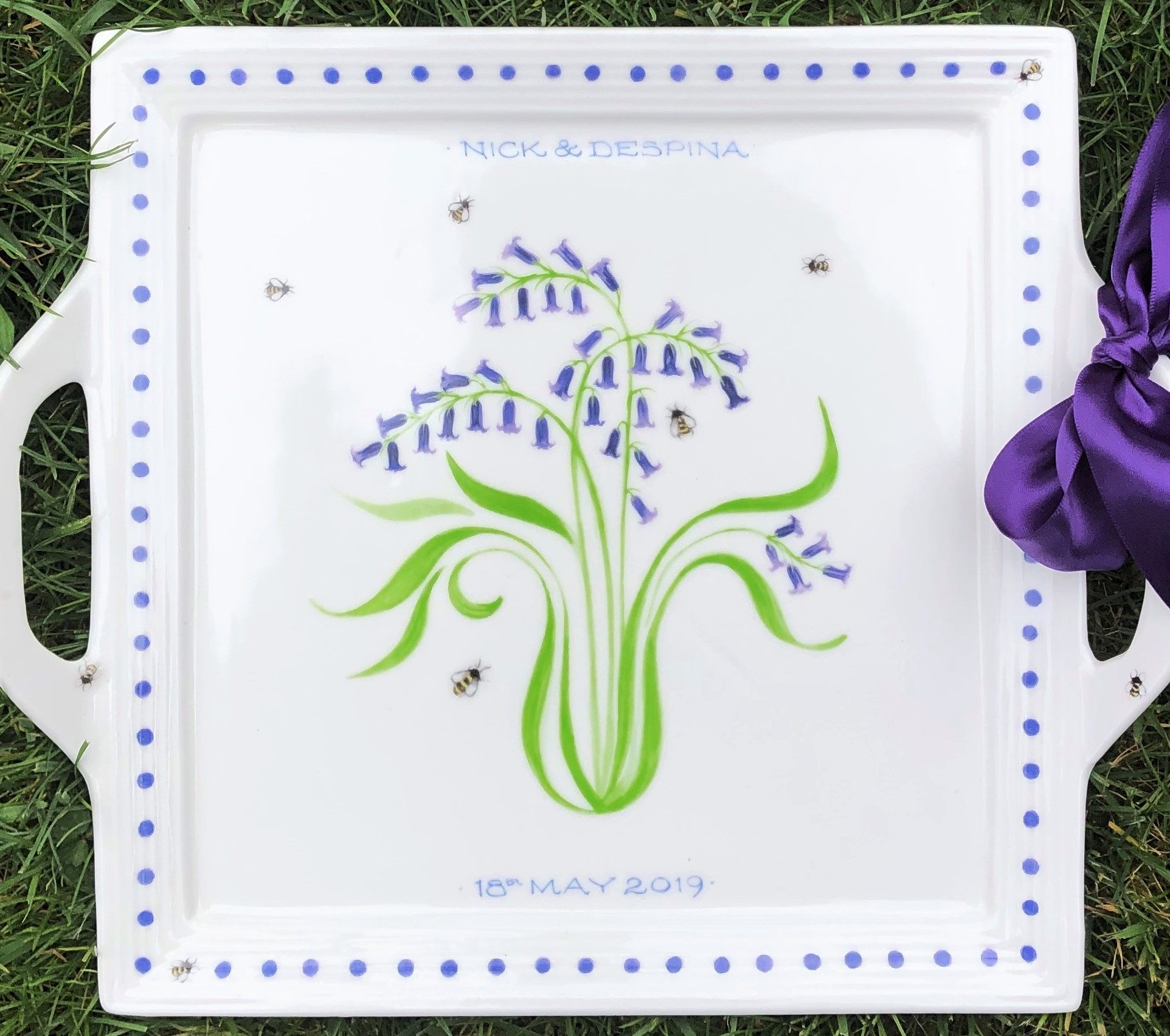 Add an inscription to our square bone china platter