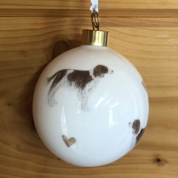 Springer Spaniel Dog Bone China Bauble Decoration with hearts